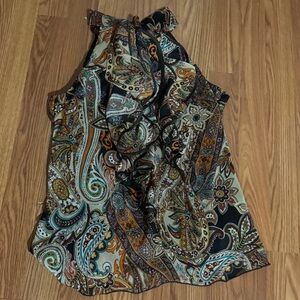 I.N. San Francisco Paisley Ruffle‎ Sleeveless Halter Tank Top Size M Boho Y2k